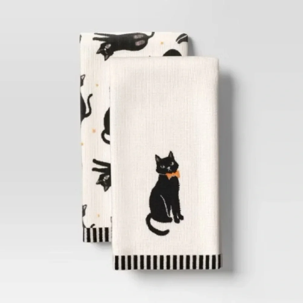 2pk Halloween Black Cats Hand Towel Set White - Hyde and EEK! Boutique™